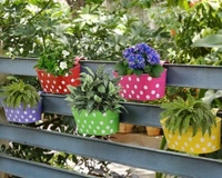 COPPER AART DOTTED Multicolor Rectangle Hanging Metal Pot Holders Doubble Hooks Set of 5 - Free Size, Multicolor, Metal, Dotted, Set of 5, Rectanglar